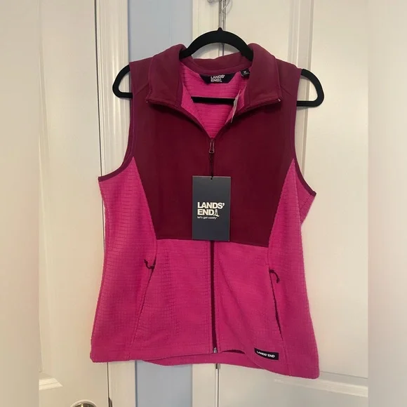 NWT Lands’ End Pnk Grid Fleece Vest - Picture 8 of 10